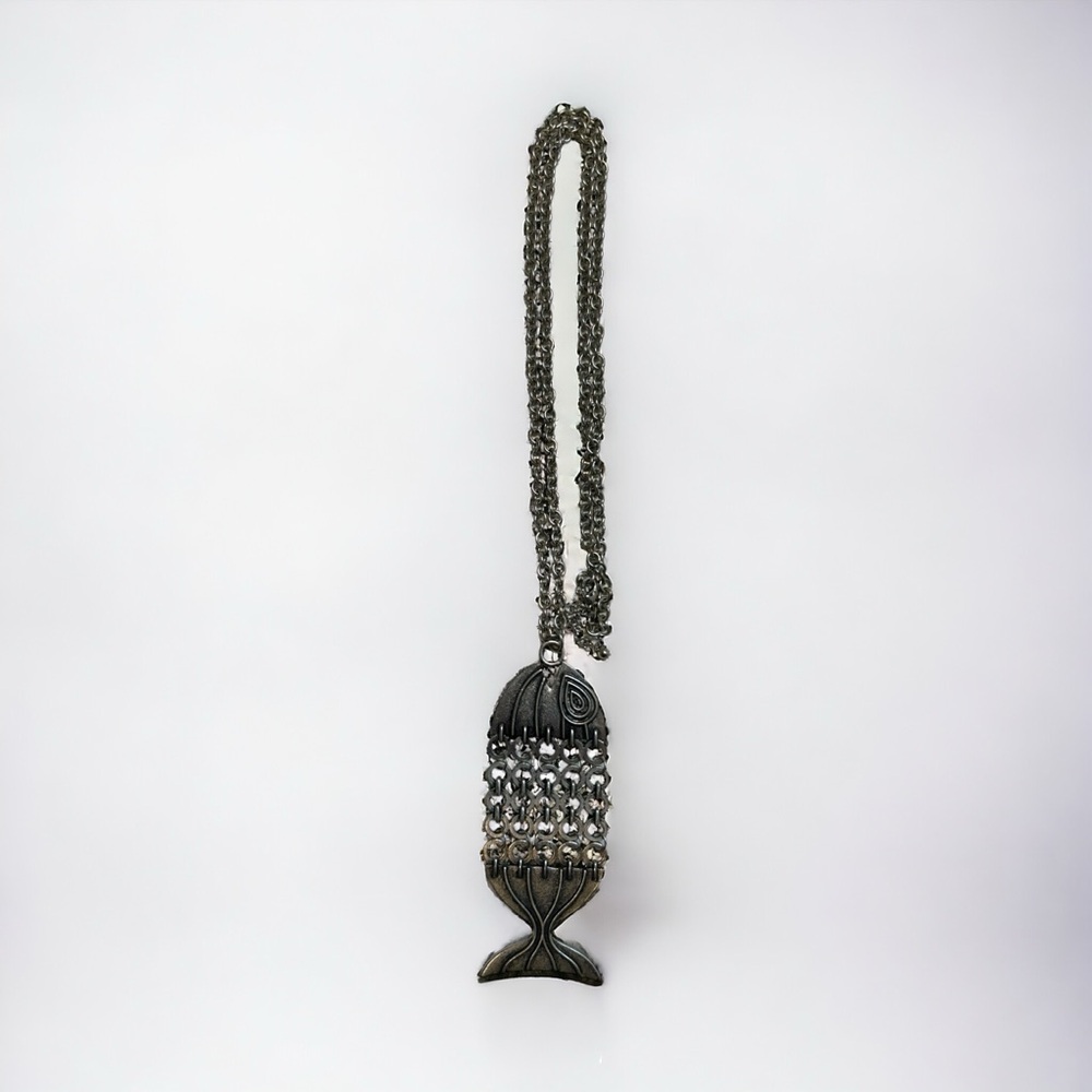 Vintage 1960's Coro Articulated Fish Pendant Silver Toned Modern Statement